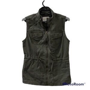 A New Day Womens Utility Vest Olive Green Cotton Denim Vest w Pockets Size Small